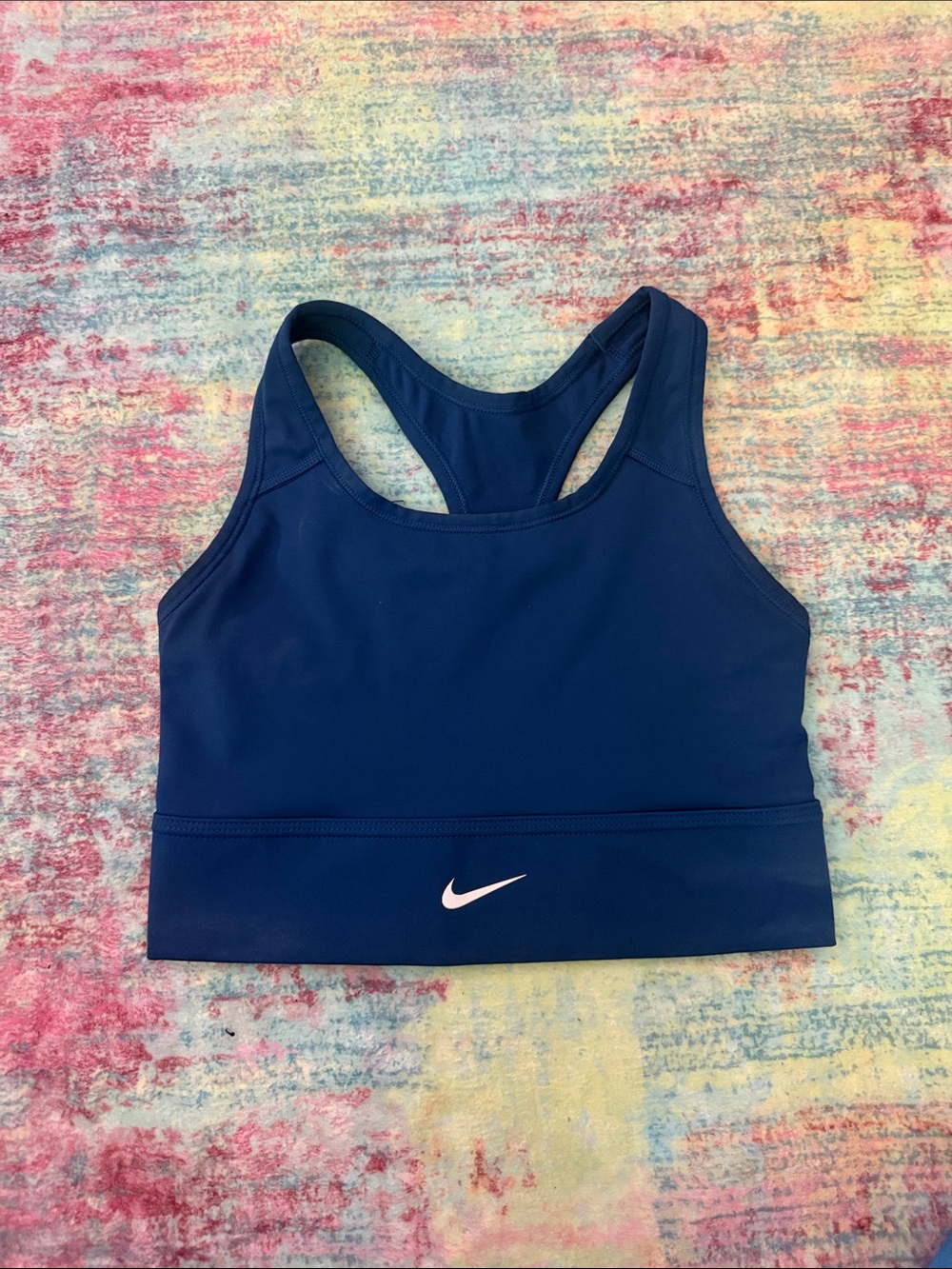 Nike Deep Navy Racerback Crop Sports Bra with White Swoosh
